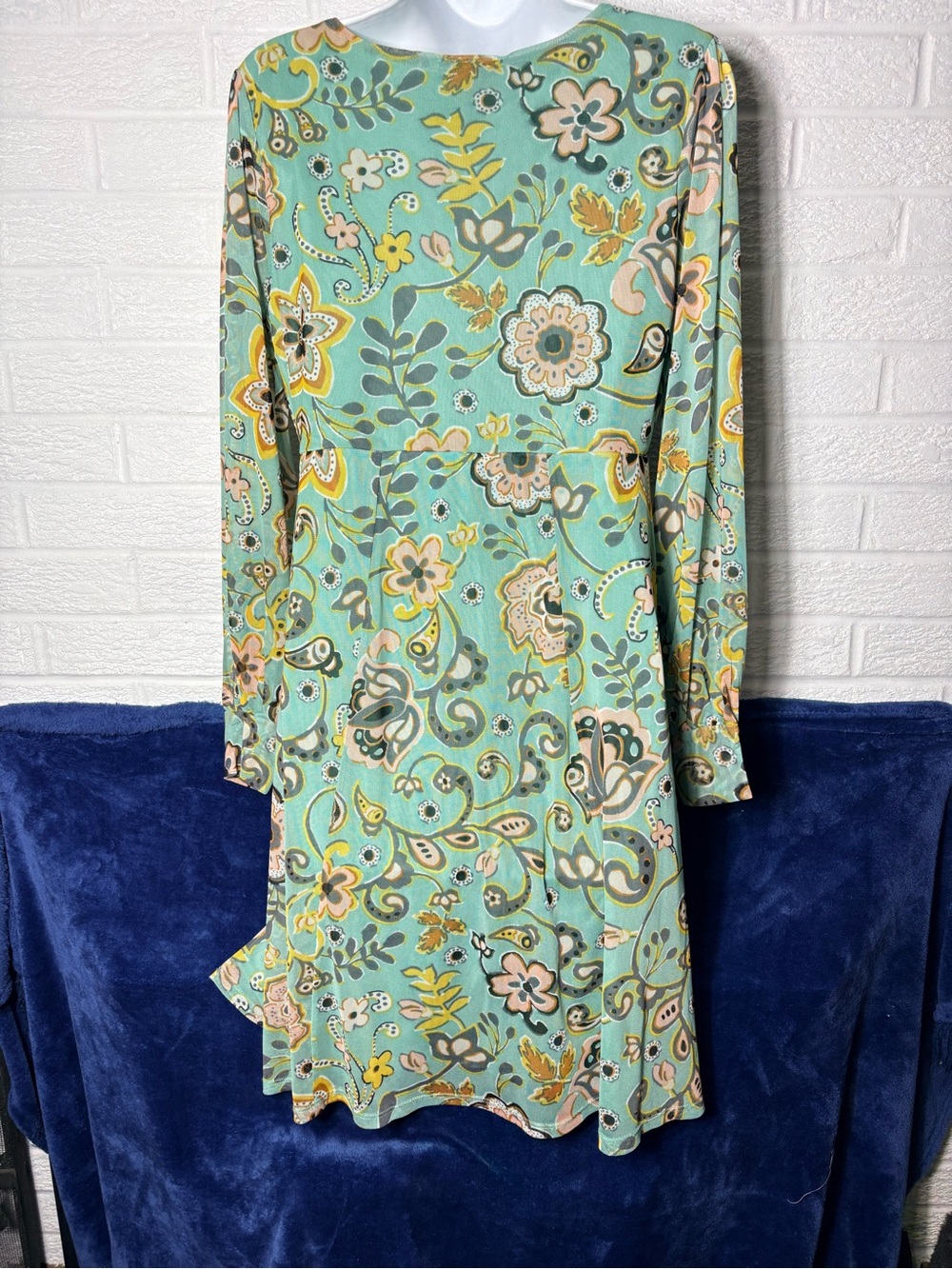 Allison Brittney Mint Floral Long-Sleeve A-Line Dress